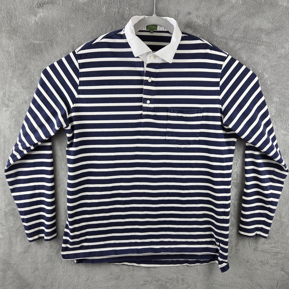Sid Mashburn Rugby Shirt Navy White Striped Mens XL Long Sleeve Cotton Polo